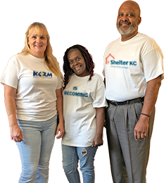 Three Shelter KC volunteers over transparent background